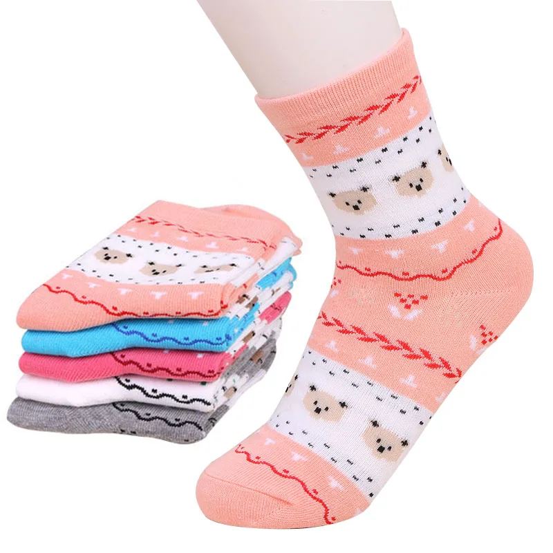 

10pcs=5pairs Women Autumn Winter Cotton Short Socks Lovely Dots Bear Funny Design Lady Socks Warm Comfort Girl Female Sock Meias