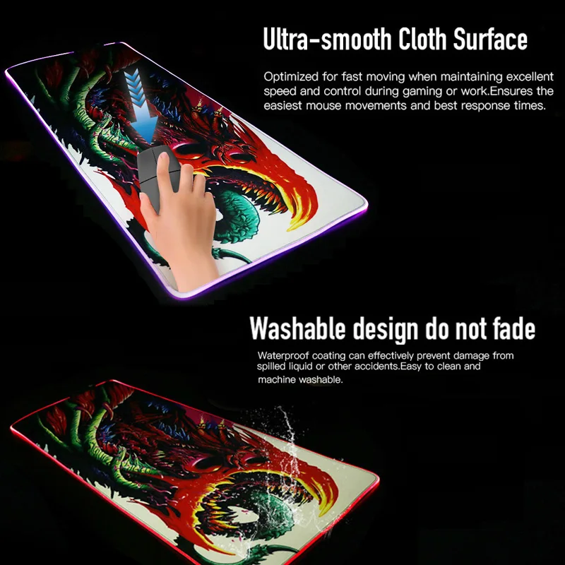 Большой RGB игровой коврик для мыши на заказ XL CS GO геймер LED освещение Hyper Beast