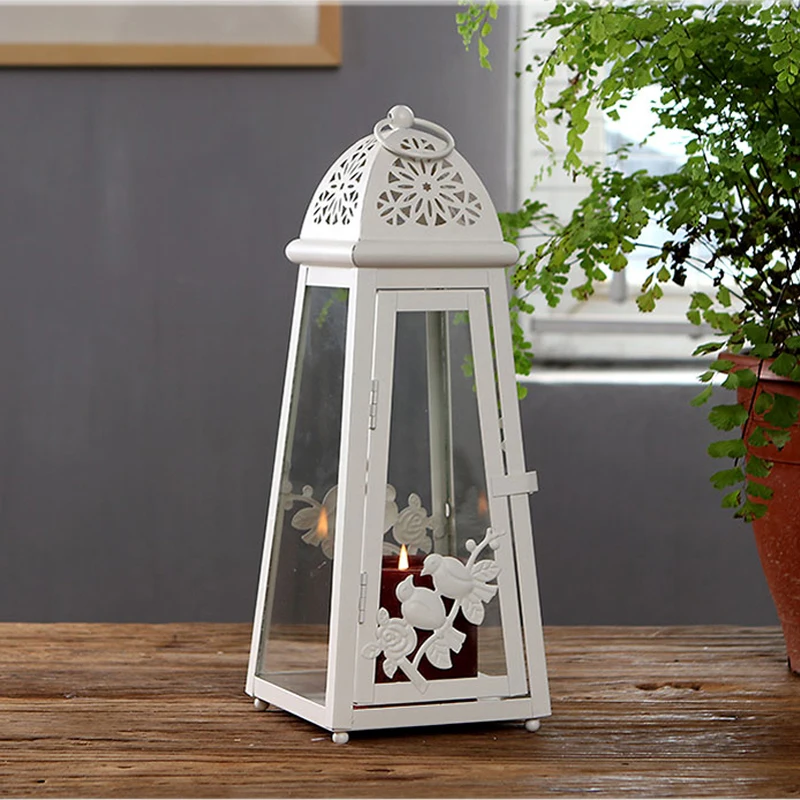 Amercian Accents Weddings Favors Two Birds On Branch Design Beige White Iron Candle Lantern with Glass Door and Sides Amercian Accents Weddings Favors Two Birds On Branch Design Beige White Iron Candle Lantern with Glass Door and Sides