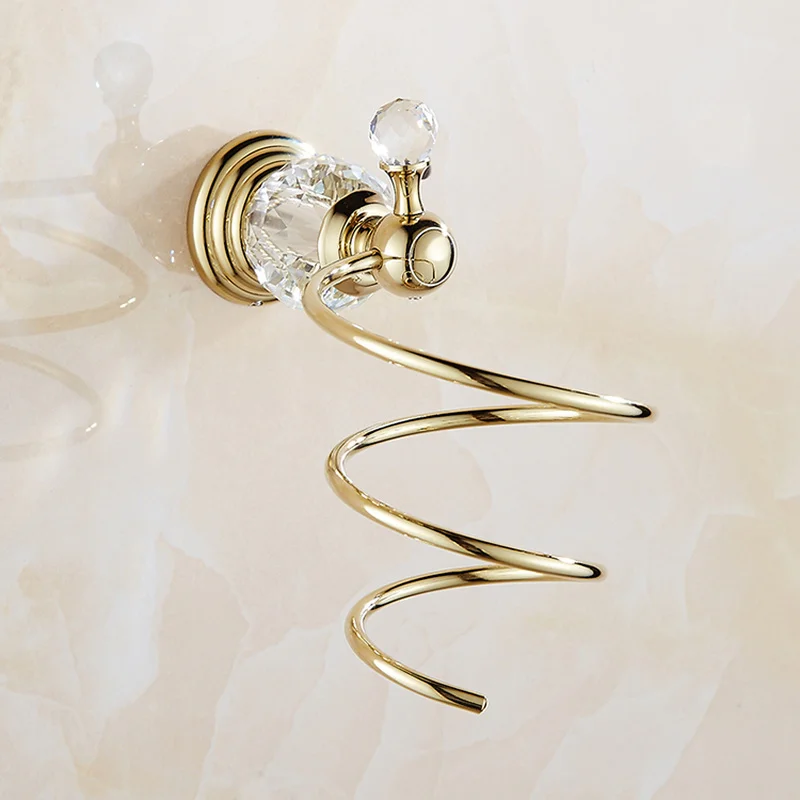 

European gold-plated crystal hair dryer rack bathroom shelf gold air tube frame can be punched wall hanging WF5151025