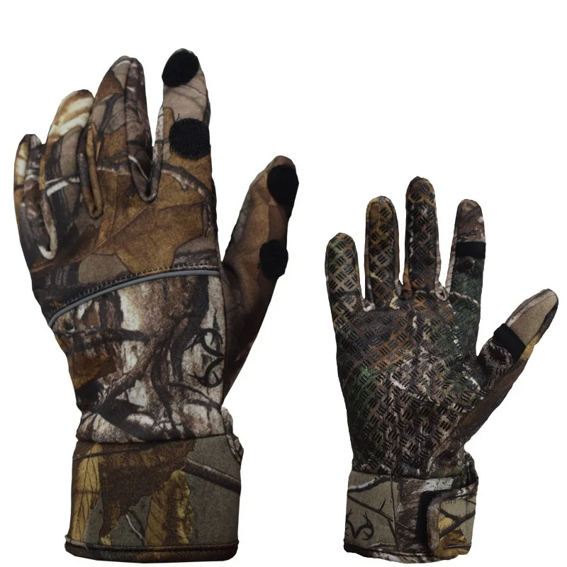 

Camouflage Full Finger Hunting Gloves Windproof Anti Slip Cycling Fishing Gloves 2 Fingers Cut Outdoor Sport Men Camo Gloves