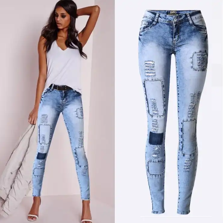 low rise destroyed jeans