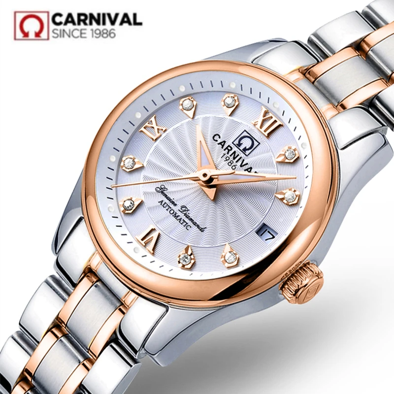  Carnival switzerland sapphire mechanical women watch luxury brand genuine leather waterproof watche