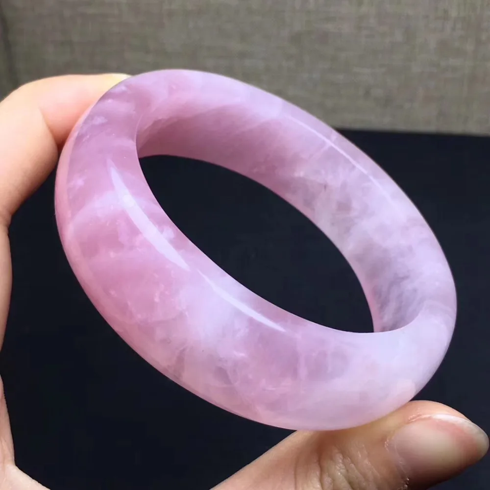 

58.3mm Natural Rose Quartz Bangle Madagascar Pink Clear Stone 19mm Beads Women Anniversary Love Gift Bangles Jewelry AAAAA