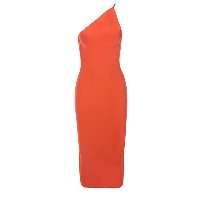 Women's Bandage Dress Off Shoulder Midi Bodycon Summer Sexy Elegant Rose Red Nightclub Evening Party Dresses for New Year 2022 Orange