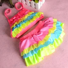 Venrafan новые летние европейские и американские Стиль цветы бикини Плавательные костюмы для детей Обувь для девочек Разделение дети Радуга торт Слои biquini