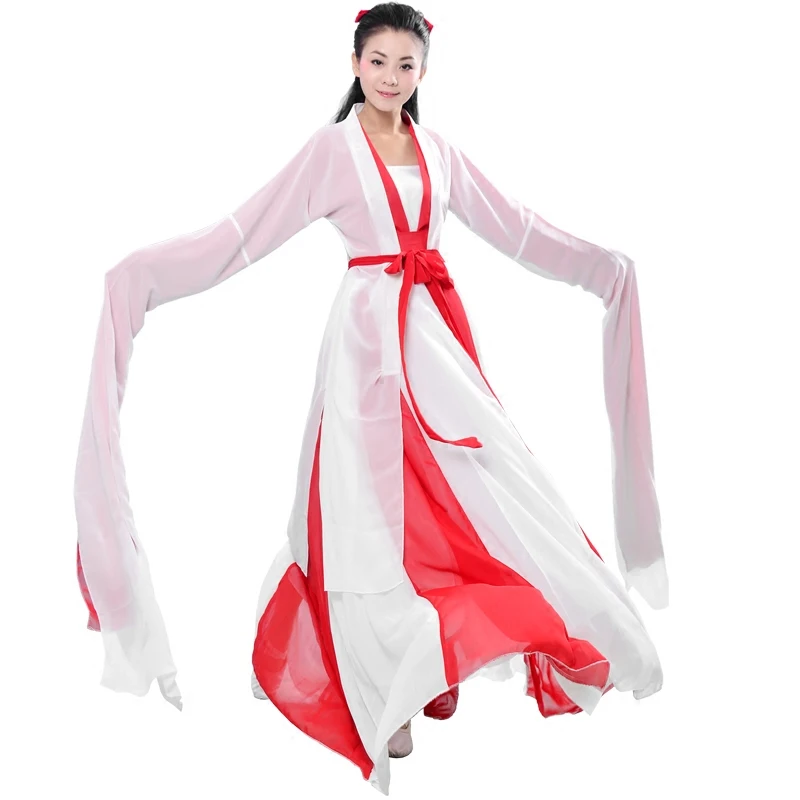 Китайский народный танец древних китайский костюм феи одежда платье для Для женщин Hanfu воды рукава национальный традиционный сценические