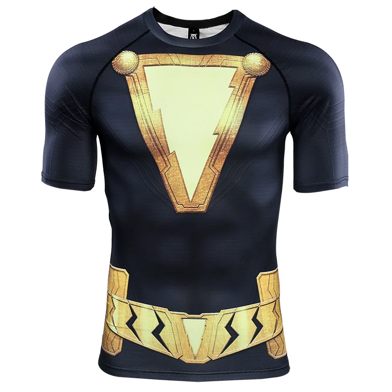 Черная футболка с 3D принтом Adam, Мужская компрессионная футболка Shazam,, летний костюм для косплея, железный мужской топ с коротким рукавом