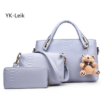 

Alligator Women Bag With Bear Top-Handle Bags Fashion Lady Messenger Handbag Set PU Leather Composite Bag Bolsa Femina 3pcs/set