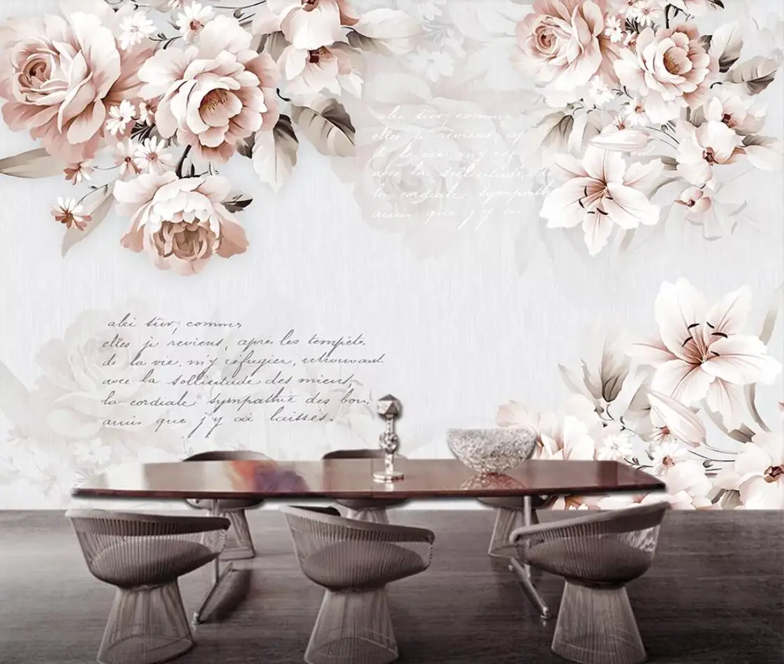 Винтажные лилии обои с цветами розами 3D настенные наклейки Настенный декор холст печать искусство стены цветочные обои контактная бумага