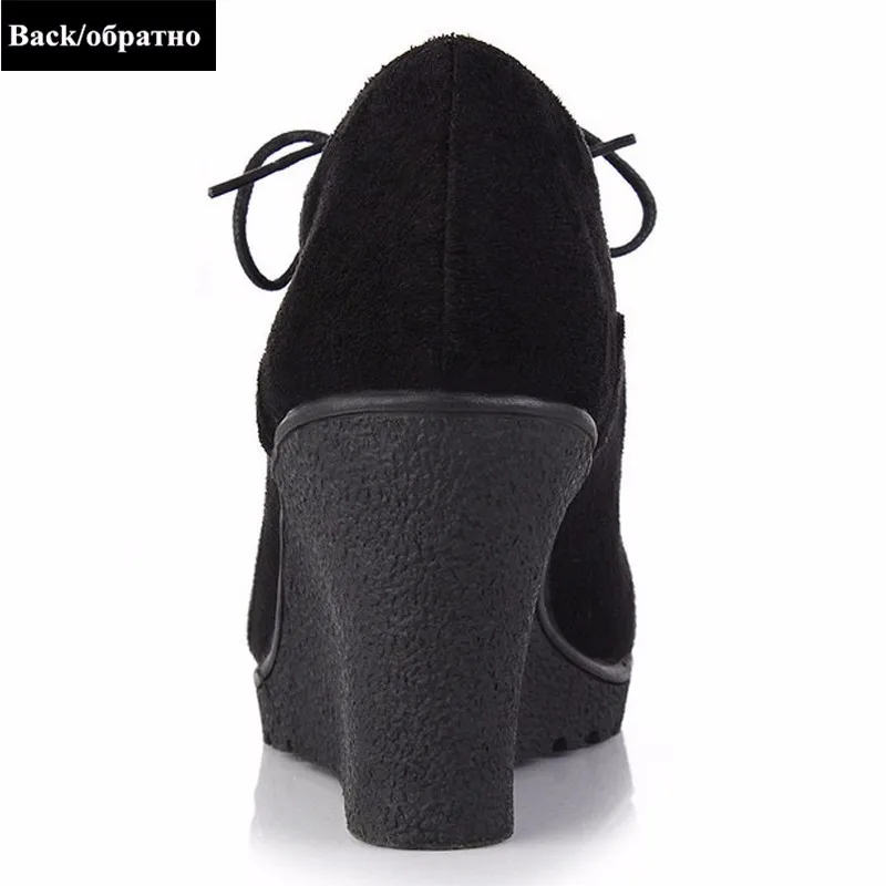 BONJOMARISA/Лидер продаж на высоком каблуке Туфли-лодочки на платформе-танкетке Для женщин повседневная обувь на шнурках Женская мода удобные высокое качество обуви