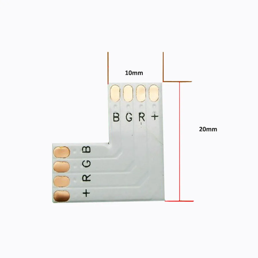 Разъем для светодиодной ленты в форме L, без пайки, для прямоугольного угла, 90 градусов, поворотное соединение 10 мм, 5050 RGB, светодиодные ленты s