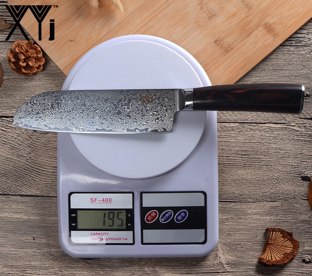 XYj 7 дюймов Santoku дамасский стальной нож VG10 острое лезвие цветной нож с деревянной ручкой крышка 73 слоя японский стиль