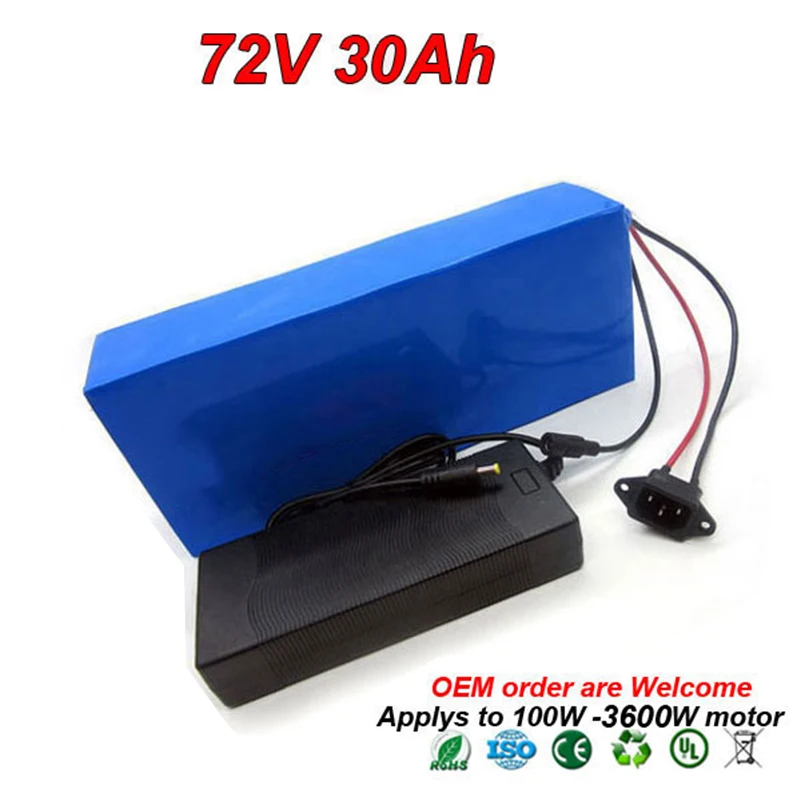72 V 30Ah 1500 W 3000 ваттовый мотовелосипед; Батарея E скутер Батарея Треугольники литий-ионный Батарея пакет для электрический велосипед мотоцикл
