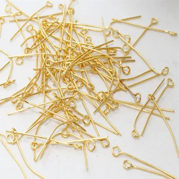 

50 Pcs... 0,85x25mm Eye Pins .24k Shiny Gold Plated , brass, DOM38*