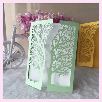 

12pcs/lot wedding party decoration 250gsm color paper paper craft laser cut love tree wedding invitation card QJ-26