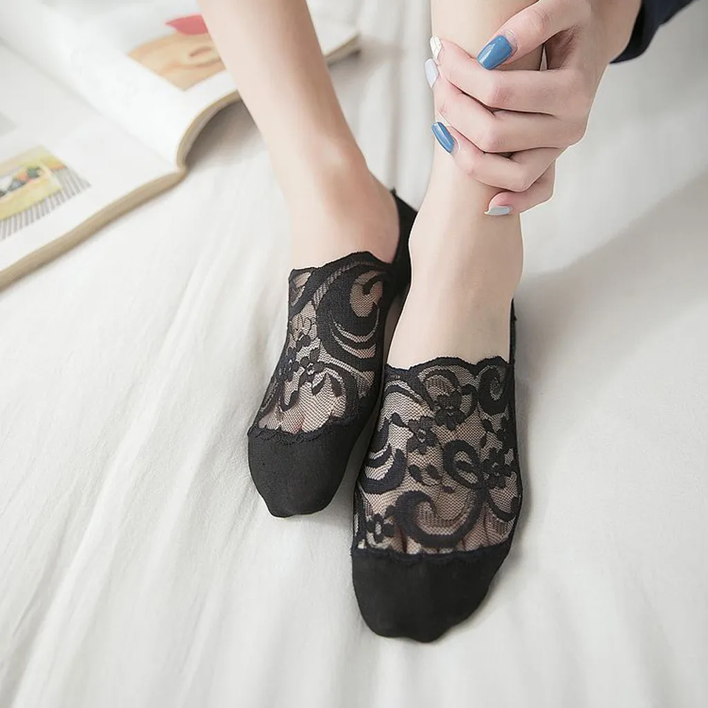Новый дизайн для женщин Сплошной смешанный хлопок кружево невидимое нескользящее покрытие Low Cut носки для девочек носок лодыжки подарок на