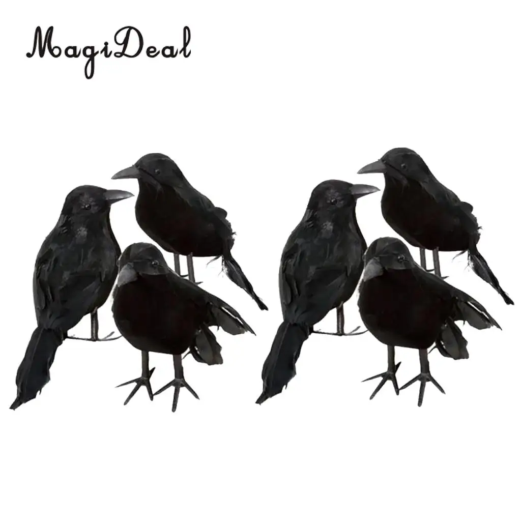 MagiDeal 6pcs Halloween Stuffed Feather Crow Bird Black Ravens Fancy Dress Prop Decor Home Decorations Ornament Figurines