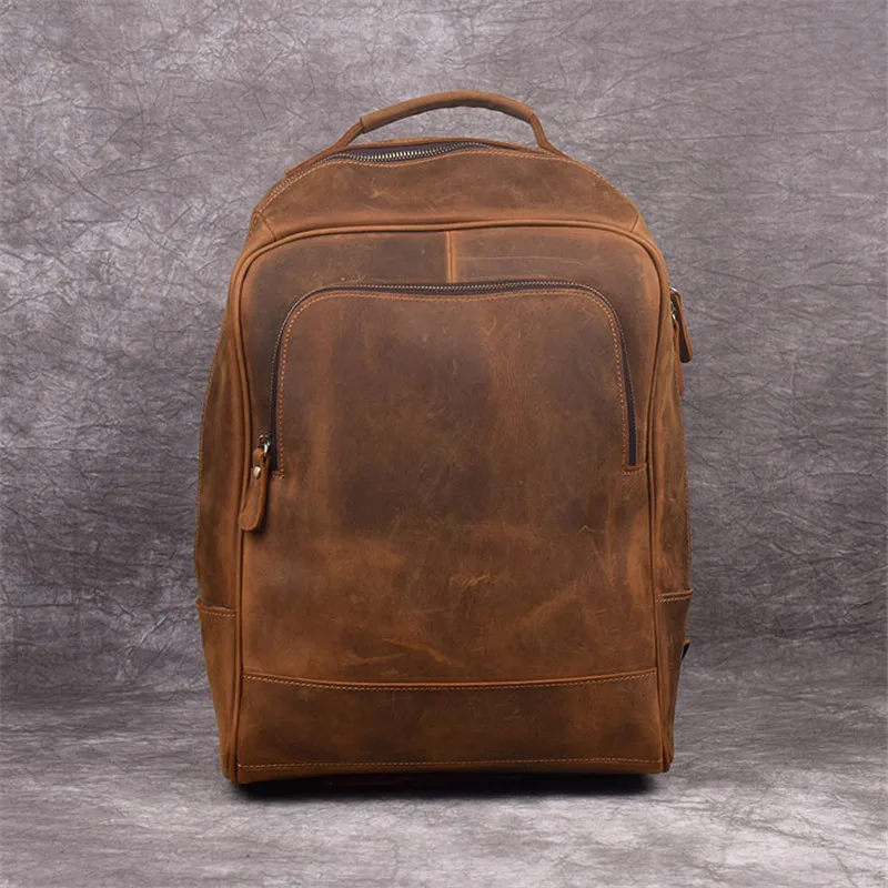 PNDME Ретро Простой из натуральной кожи мужской женский рюкзак crazy horse кожаный рюкзак для ноутбука большой емкости коричневый рюкзак для путешествий - Цвет: Brown