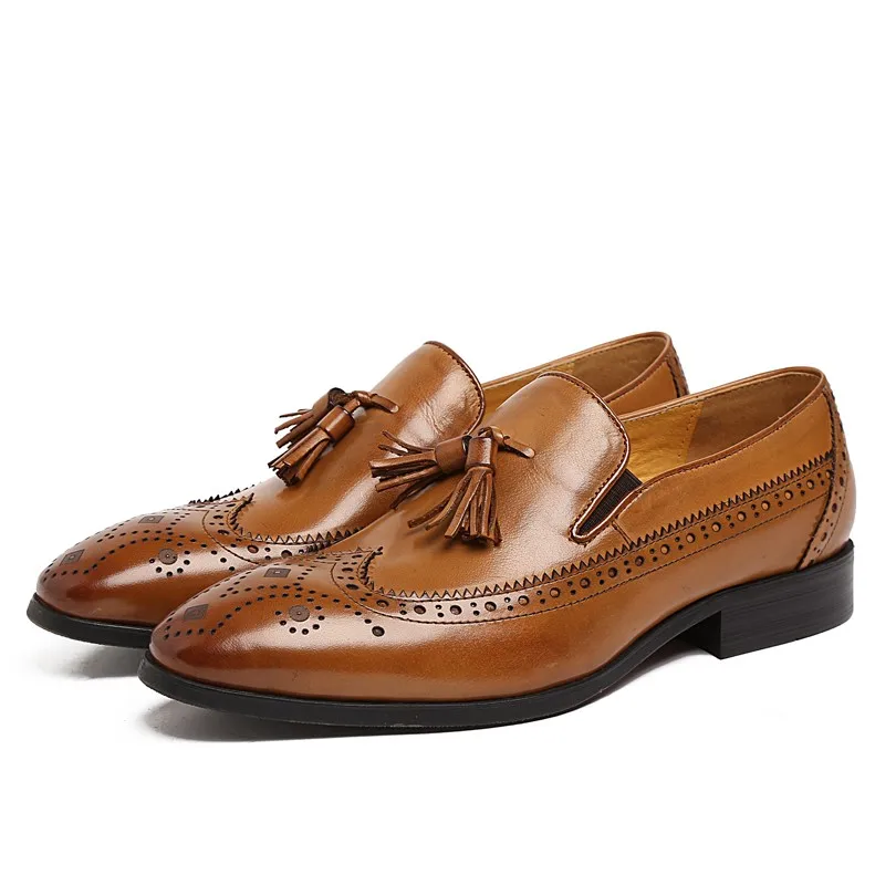

2016 New Arrival Fashion Genuine Leather Pointed Toe Formal Brand Man Brogues Oxfords Men's Dress Slip-on Flats Shoes GLM1176