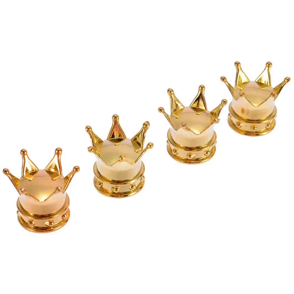 4pcs Crown Car Wheel Tyre Tire Air Valve Stem Cap Dust Cover Aluminium Gold For Motorcycle Truck Bike