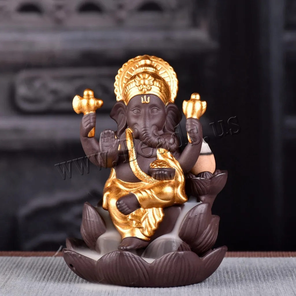 Backflow Incense Burner Ceramic Elephant God Ganesha Waterfall Incense Aromatherapy Furnace Holder Use In Home Office Teahouse