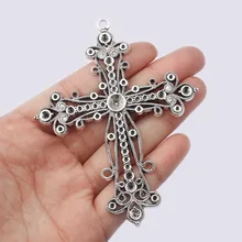 2 шт серебряный Большие филигрань крест Подвески Пустой Лоток горный хрусталь База Установка для Цепочки и ожерелья ювелирных изделий Создание 92x71 мм