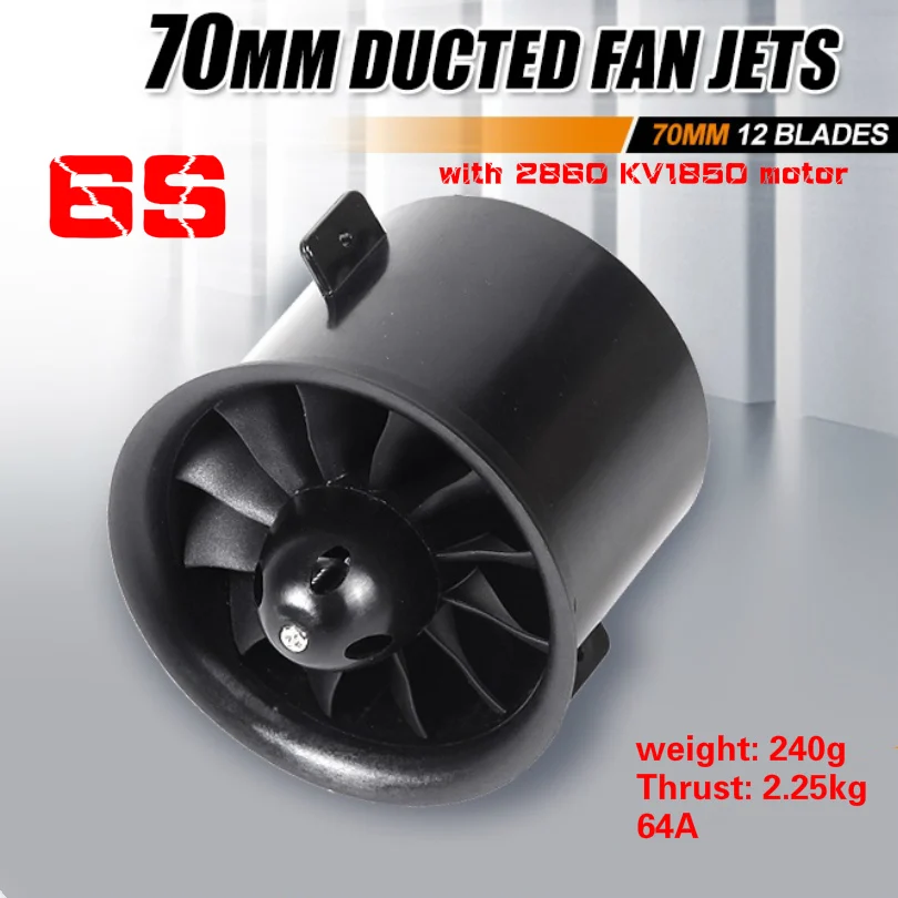 FMS 70mm 12 블레이드 덕트 팬 EDF 유닛, 인러너 2860 KV1850 모터 6S 버전 RC 비행기 모델 비행기