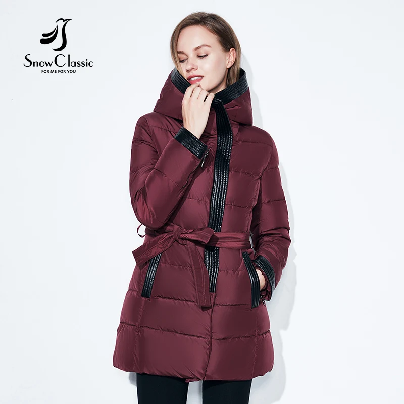 Женские Зимняя куртка теплые парки женские пальто хлопковое пальто Высокое качество регулируемый пояс Зимняя коллекция snowclassic