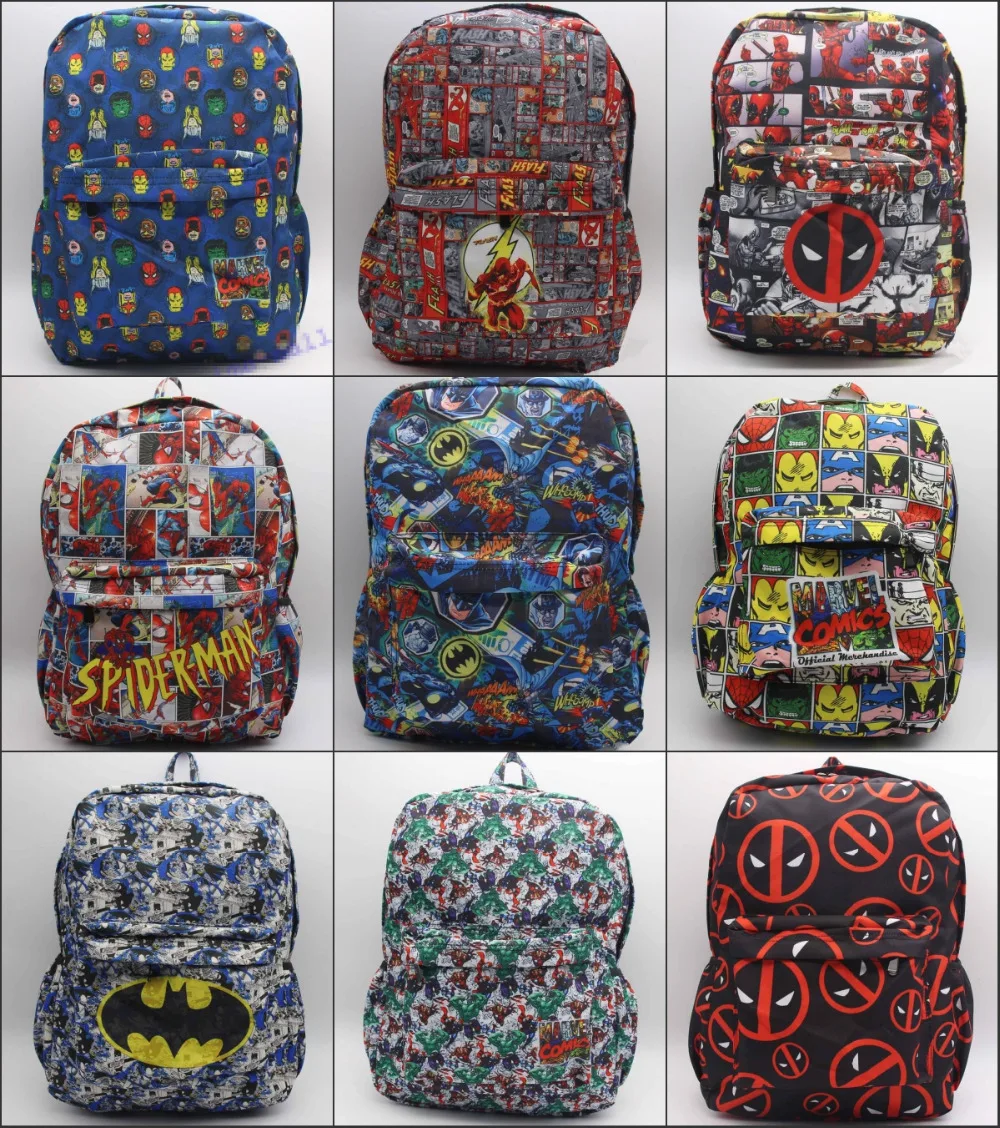 

DC Comics Comics Deadpool Iron Man The Flash Superman Batman Backpack student book bag canvas Shoulder Bag 18 style