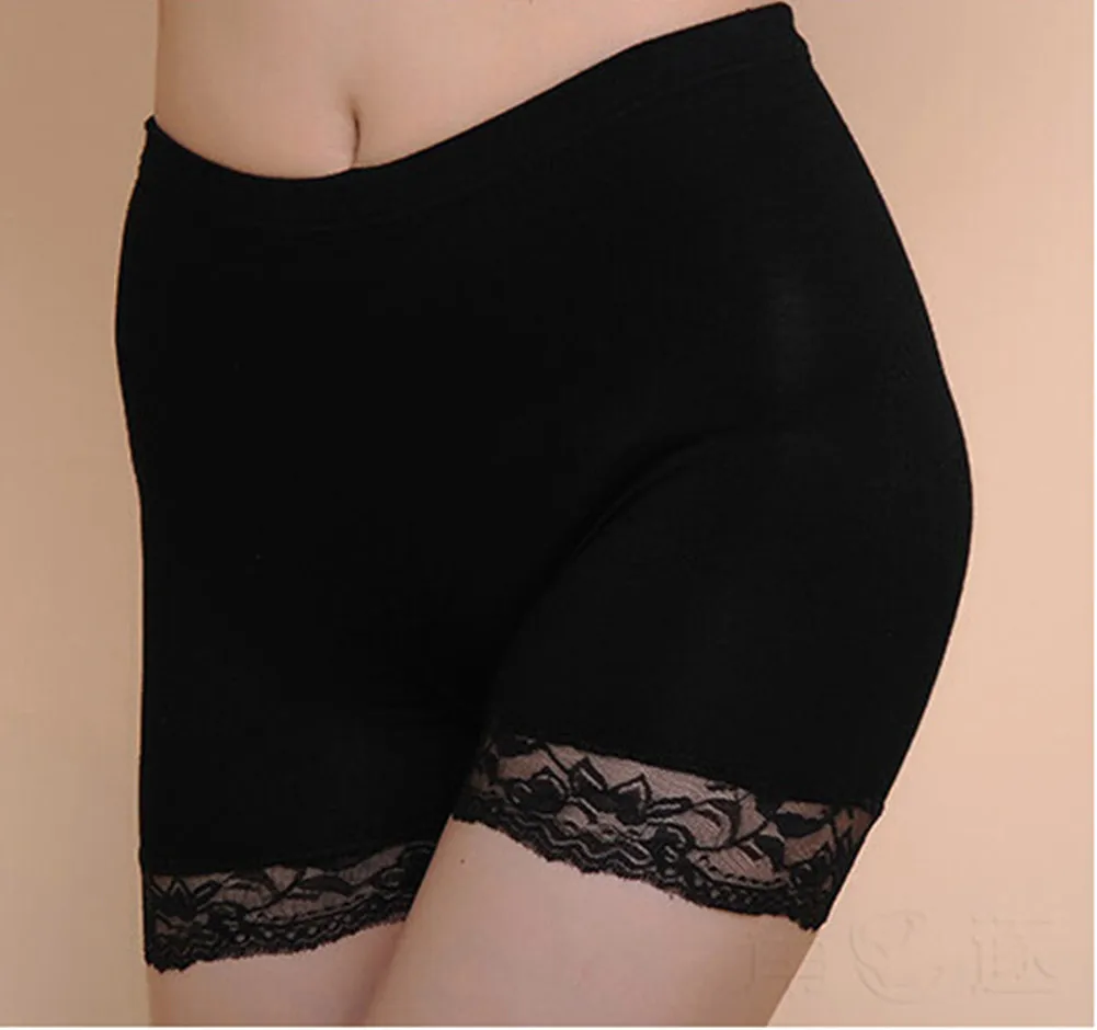 Новые женские танцевальные Защитные шорты спандекс эластичные кружевные короткие штаны безопасное нижнее белье пижамы черный белый - Цвет: Черный