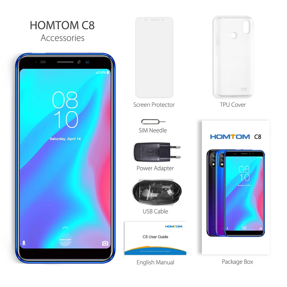 HOMTOM C8 4G 5,5 ''Android 8,1 MTK6739 4 ядра 1,3 GHz2GB RAM 16GB ROM 13.0MP смартфон отпечатков пальцев Face ID 3000 mAh смартфон