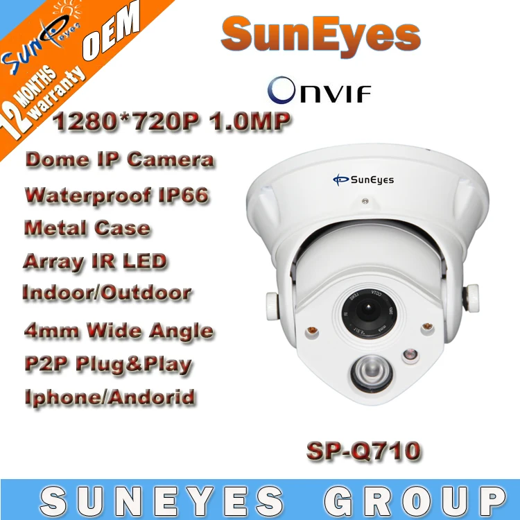 

SunEyes ONVIF 1280*720P HD 1.0MP Dome IP Camera Outdoor/Indoor Waterproof IP66 Array LED IR Night Vision P2P Plug Play SP-Q710