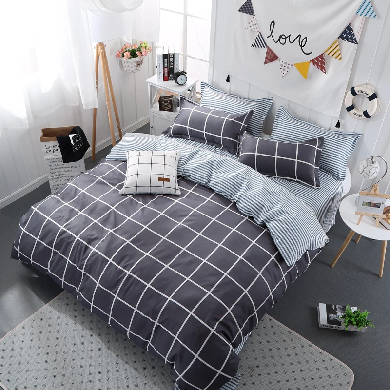

PORSIA Bedding Set 3/4PCS Bar Lattice Geometry Superior Polyester Household Modern Bedding Set Reactive Print Home Textiles
