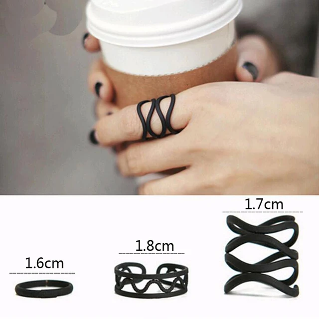 FAMSHIN 3 piece punk black women without a stack of dominoes ornament midi ring FAMSHIN 3 piece punk black women without a stack of dominoes ornament midi ring