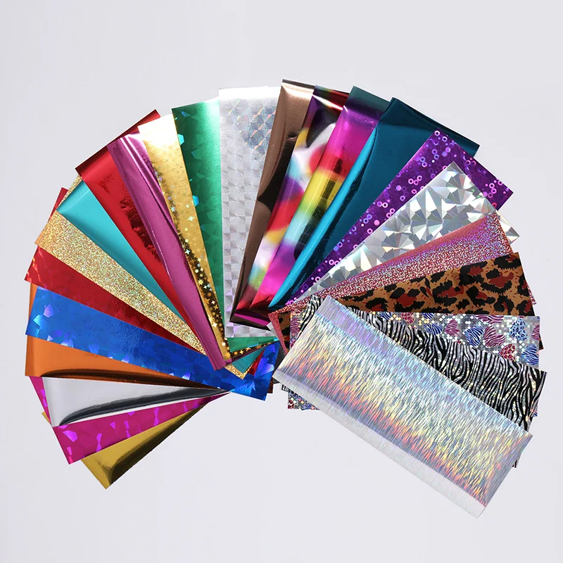 

24Pcs/Set Holographic Nail Art Foils Stickers Pink Gold Mixed Colors Holo Laser Decals Nail Art DIY Design Decorations Tips