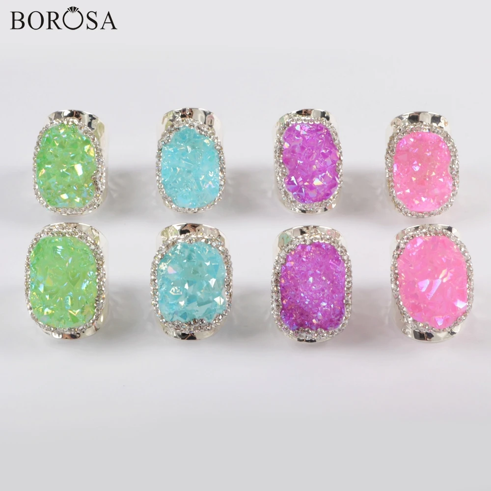 BOROSA 5 шт. Новинка Посеребренные стразы выложены кулон Агаты Друза кольцо Радуга AB