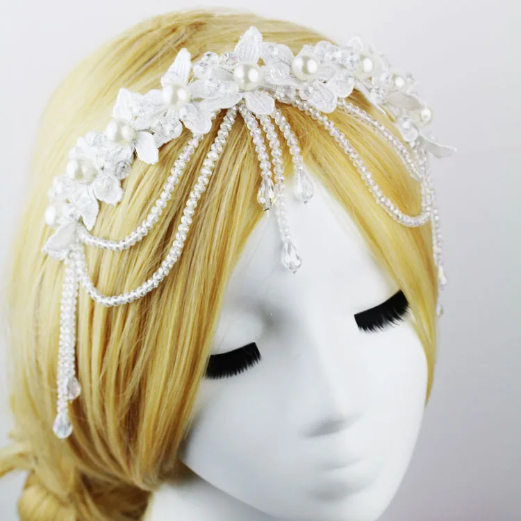 Crystal Diamond Bride Bridal Wedding Hair Head Band Wear Pearl Rhinestone Jewelry Headdress Headband Tiara Coronal Forehead Crown (8)