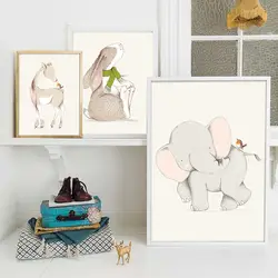 Слон кролик стены Книги по искусству холст Плакаты и печатает холст декоративная картина для детской комнаты Nordic украшения