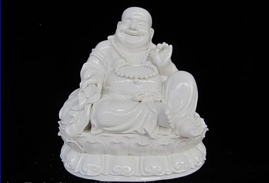 

USPS to USA S0032 13"Chinese Fane White porcelain Money arhat laughter Maitreya Buddha Art Statue (B0328)