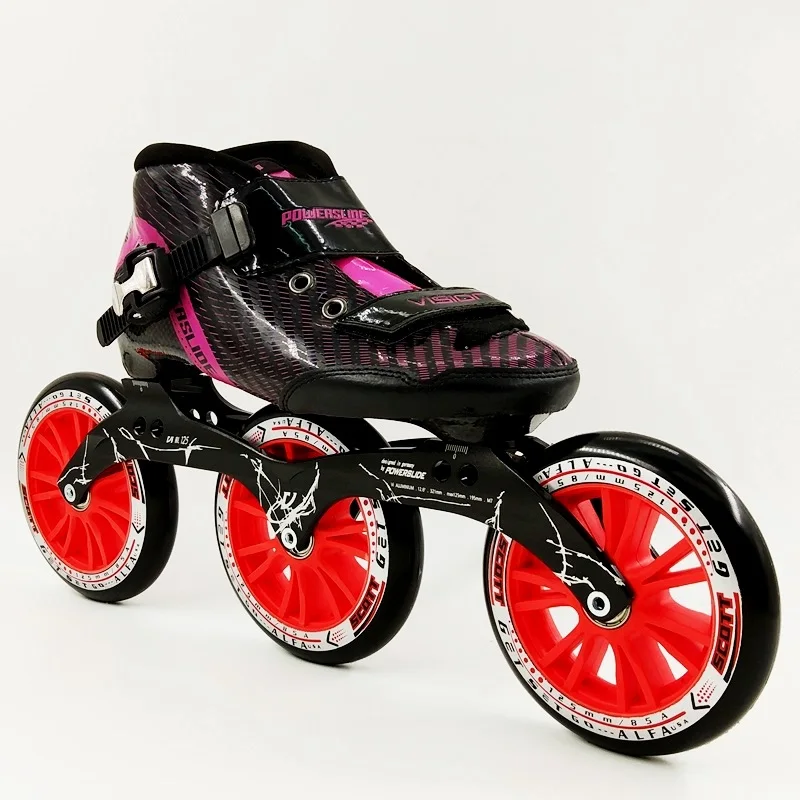 3 عجلات الكربون المهنية سباق سرعة التزلج أحذية النساء الرجال التزلج الأحذية 125 ملليمتر الكبير جولة حذاء تزلج بعجلات الكبار Patine