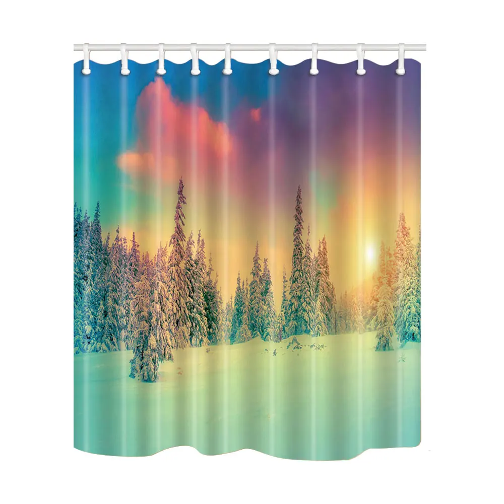Зимний лес, водонепроницаемая занавеска для душа s для ванной, занавеска, художественный дизайн, экран для ванной, полиэстер, ткань, защита от плесени, с 12 крючками - Цвет: F3242