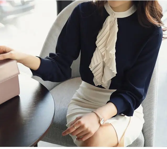 

High Quality Plus Size M-4XL 2019 Autumn New Arrival Fashion Turn-down Collar Flower Printed Long Sleeve Woman Chiffon Blouse
