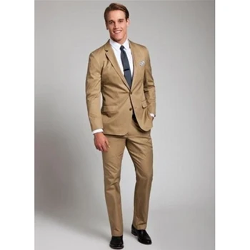 

Mens Casual Bridegroom Fashion Khaki Color suits 2018 Brand Slim Classic Business Party Formal comfortable men Suit With Pants
