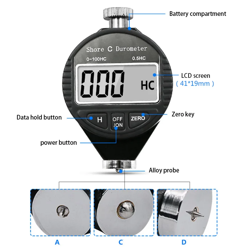 Электронный цифровой дисплей, тестер твердости, силиконовый, пластиковый, резиновый, для шин, тестер твердости 0-100A/C/D