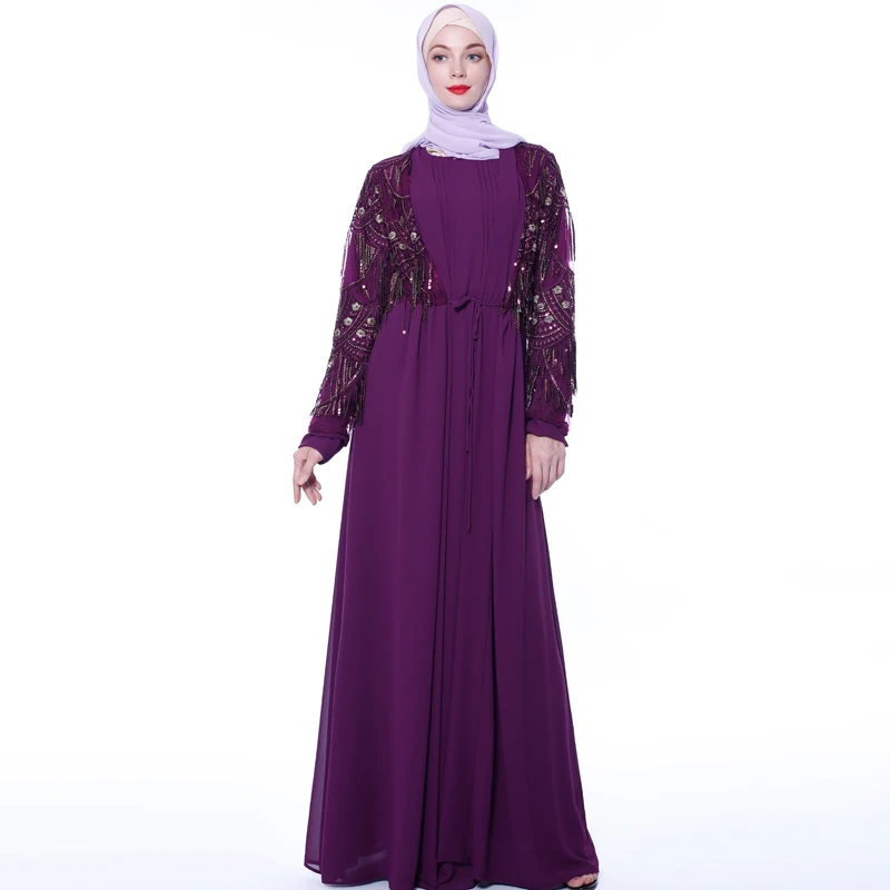 Кимоно abaya с блестками и кисточками, турецкий Дубайский Мусульманский платье хиджаб кардиган Абая для женщин, кафтан, мусульманская одежда