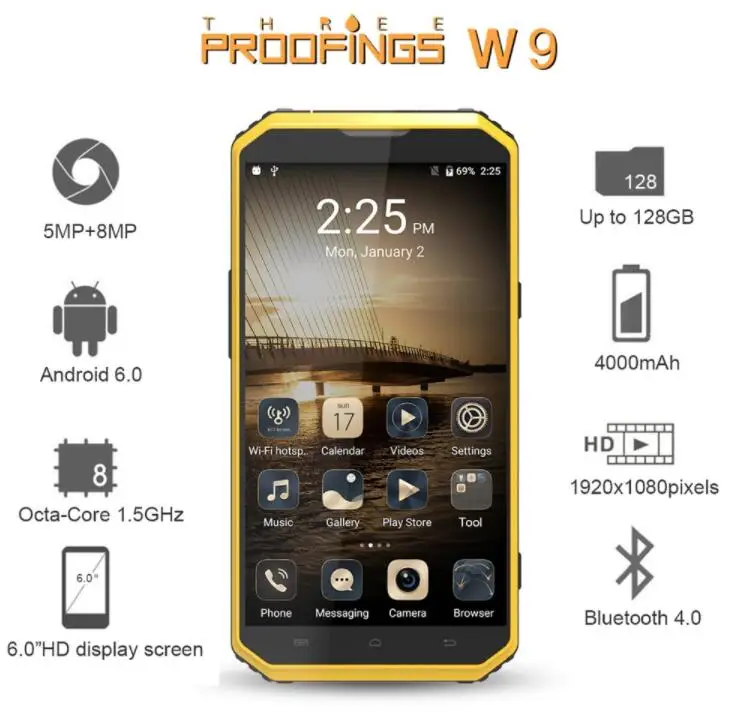 Оригинальный E &amp L W9 4G LTE MTK6753 Восьмиядерный Мобильный телефон 6 0 &quotFHD IP68