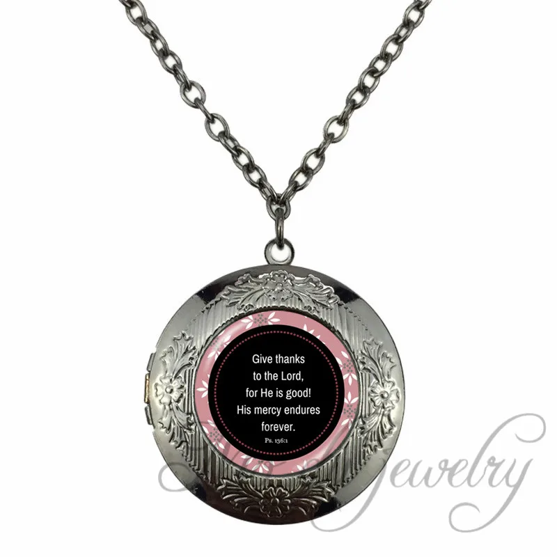 Image Psalm 1071 Give thanks to the Lord, His Love Endures Forever Locket Pendant Bible Verse Choker Necklace Thanksgiving Gifts