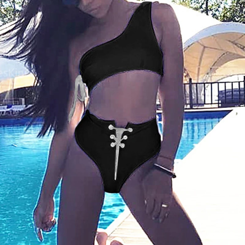 Bikinx Белый бикини с высокой талией 2019 mujer пикантное платье на одно плечо купальник