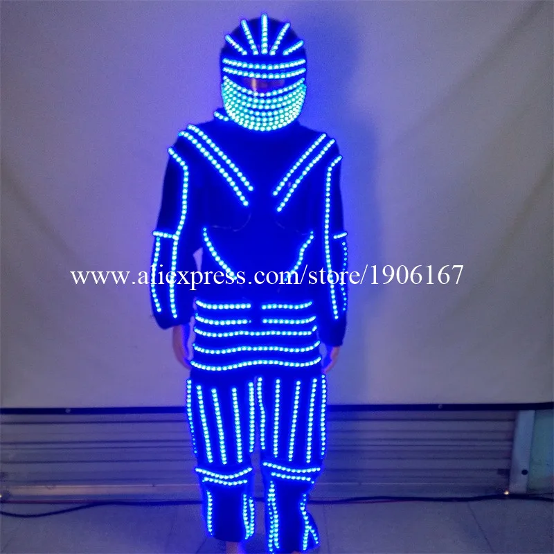 New Design LED Luminous Dance Costume Clothes With Led Helmet Glowing Robot Suits Stage Performance font